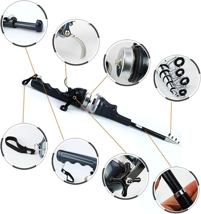 Mini Fishing Rod and Pocket Fishing Rod & Reel Combo - Collapsible Telescopic Ultra-Compact Foldable Design, 6x5.5x1.62 Inch Portable Outdoor Gear for Travel, Hiking, Backpacking