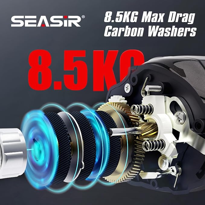 SEASIR DCast Baitcaster Reel, Digital Control Fishing Reel, Ultralight Baitcasting Reel, Freshwater Saltwater, 6.7oz, Max Drag 18.5LB, 7.3:1, 7+1 BB, Carbon Fiber Washer, Grey & Red