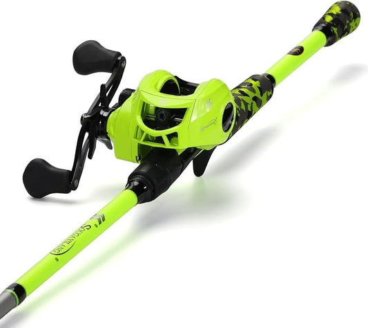 Sougayilang Baitcaster Combo, IM7 Graphite 2Pc Blank Rods,M/MH Power,EVA Handle & Stainless Steel Guides，7.1:1 Gear Ratio, 18LB Drag for Bass, Walleye, Pike