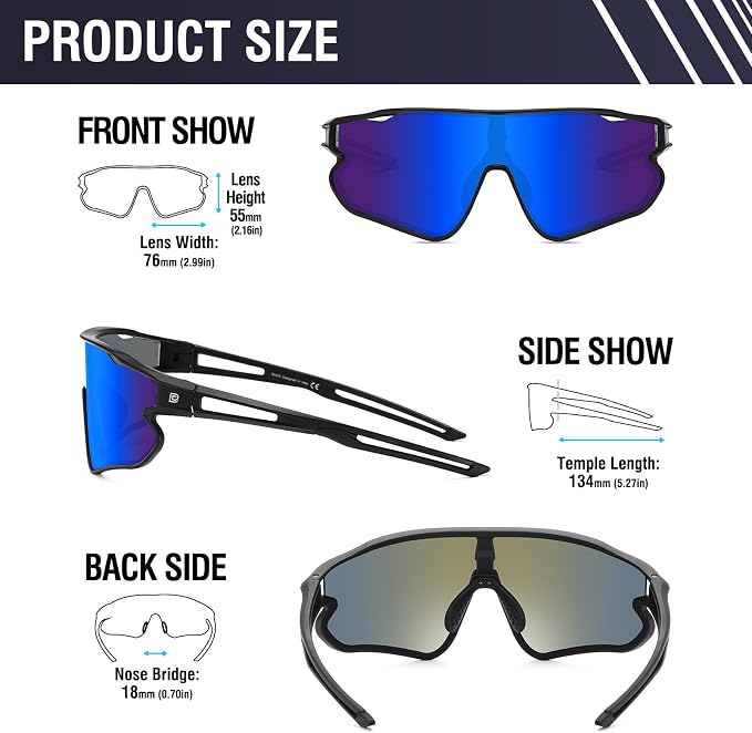 DUCO Polarized Sports Sunglasses for Men Women: UV400 Protection 24g Wrap Around Glasses for Baseball Running Hiking DC0023