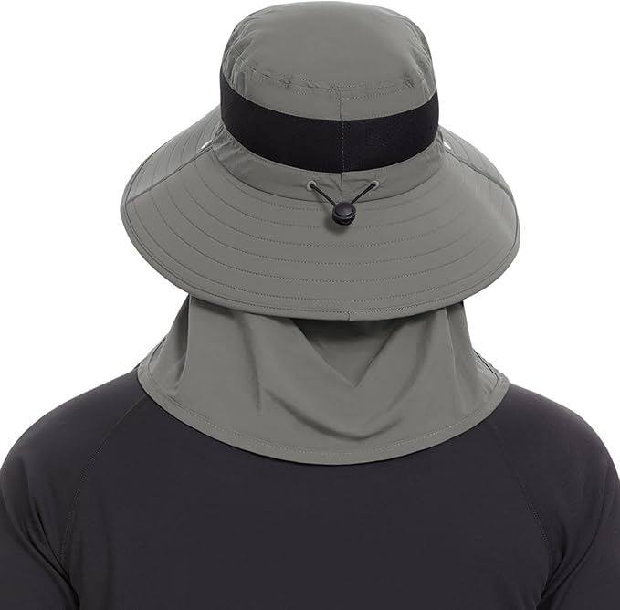 BASSDASH UPF 50+ Breathable Sun Hat with Removable Face Cover and Neck Flap Wide Brim Bucket Hat for Fishing Hiking Men Women