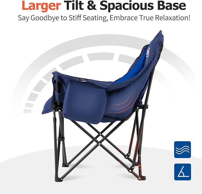 Overmont Oversized XL Camping Chair for Adults - 500lbs Support Heavy-Duty Padded Folding Chair with Side Pocket Cup Holder Cooling Bag for Outdoor Sports Garden Beach Fishing Lawn Blue