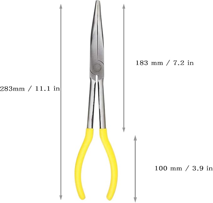 11 Inch Long Reach Long Nose Pliers | Designed for Mechanics, Technicians, and Contractors | Work with Delicate or Difficult-to-Reach Pieces | Milled-Jaws | Steel “25 Degree Bent Nose Plier