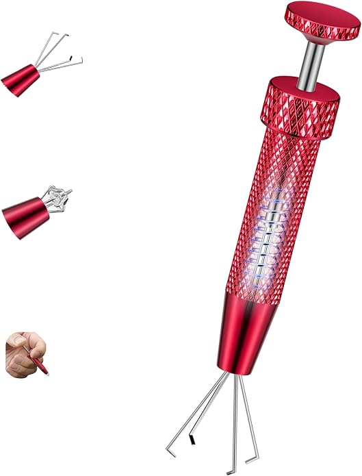 Upgraded Anti-Slip Piercing Ball Grabber Tool with Ergonomic Design for Changing Jewelry, Stainless Steel Jeweler Pick Up Tool 4 Claw Gem Piercing Changing Tool Body Piercing Kit for Ear Nose Lip