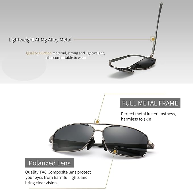 SUNGAIT Ultra Lightweight Rectangular Polarized Sunglasses Men UV400 Protection