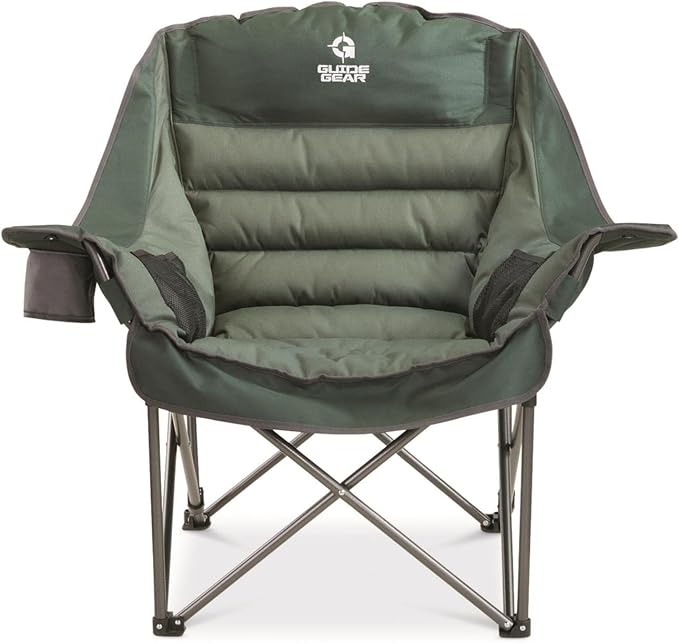 Guide Gear Oversized Extra Large Padded Camping Chair, Portable, Folding, Large Camp Lounge Beach Chairs for Outdoor, Adults, Men and Women, Heavy-Duty 400 Pound Capacity, with Cup Holder Red Plaid