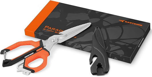 KastKing Paradox 9-Inch Fishing Bait Shears, Multifunctional Fishing Scissors With 5CR15 Stainless Steel Blades, Non-Slip Elastomer Handle, Protective Sheath, Built-In Carabiner