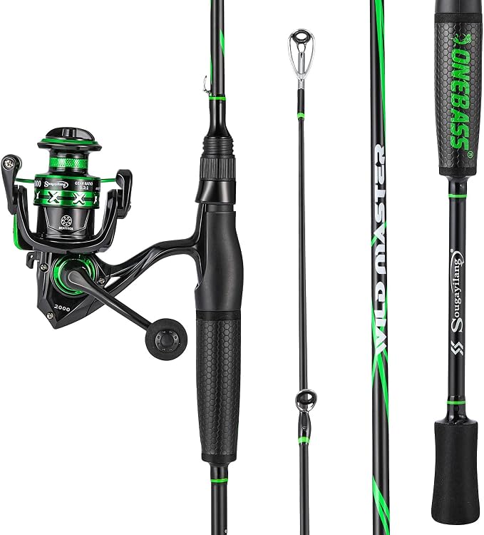 One Bass Fishing Rod Reel Combos, Spinning & Casting Combo, Graphite 2Pc Blanks, Stainless-Steel Guides, Super Polymer Handle