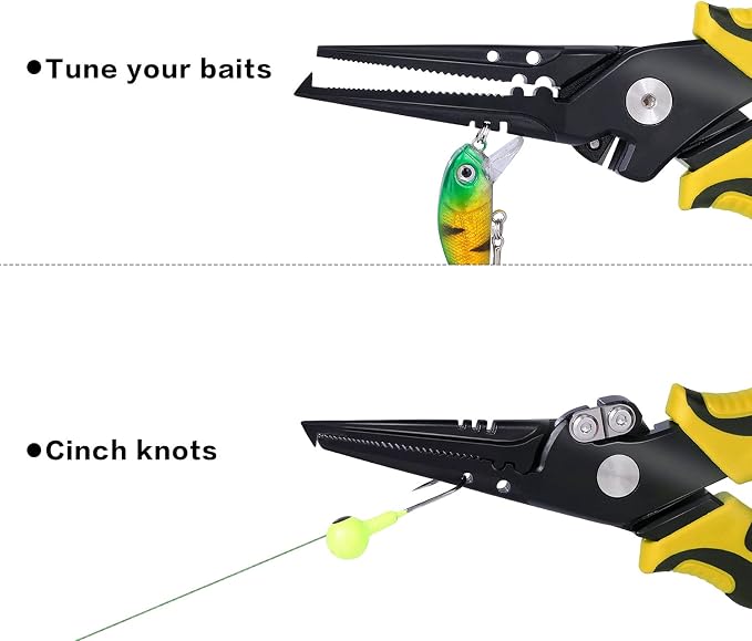 Sougayilang Fishing Pliers,Sheath and Lanyard Tungsten Carbide Cutters,420 Stainless Steel Fishing Tools,Saltwater Resistant Fishing Gear with Rubber Handle-7.5'' Split Ring Nose - Yellow