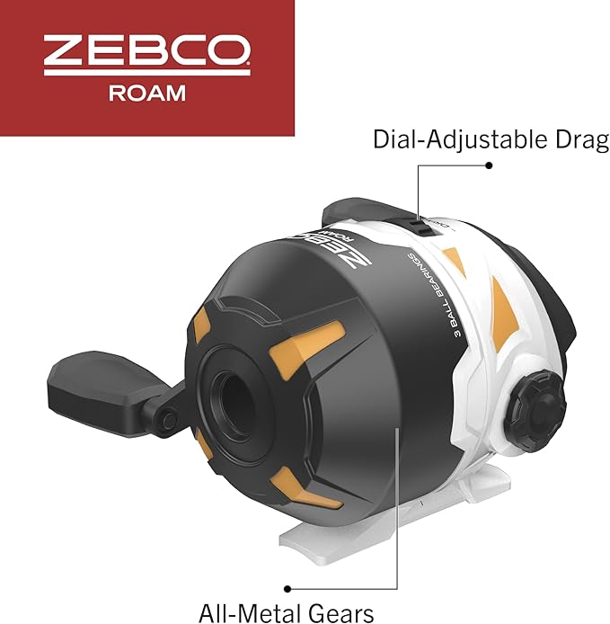 Zebco Roam Spincast Reel and Fishing Rod Combo, 6-Foot 2-Piece Fiberglass Fishing Pole with ComfortGrip Handle, Quickset Anti-Reverse Fishing Reel, Pre-Spooled with 10-Pound Zebco Line