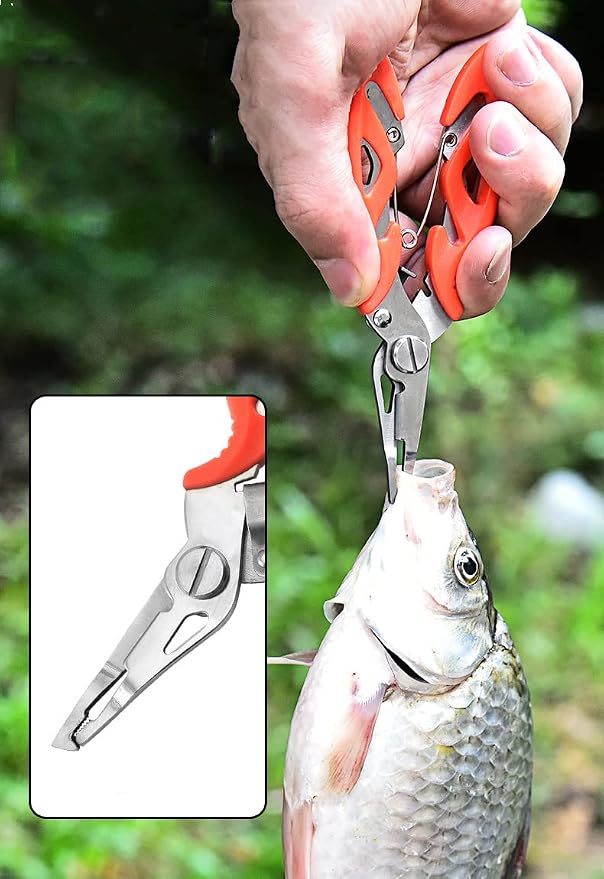 Fishing Pliers Stainless Steel Fish Hook Remover, Saltwater Resistant Fishing Braid Scissors Braided Line Cutter, Split Ring Opener Fishing Tools (5in-3pcs)
