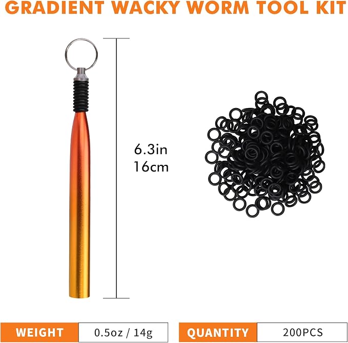TRUSCEND Gradient Fishing Wacky Rig Tool with Silicone O Rings 210Pcs for 3"-4" and 5"-7" Fishing Worm Lures, Ultra-Smooth Downriggers Tube for Easy Installation and Great Protection of Stick Bait N1
