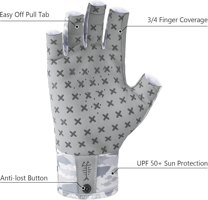 BASSDASH 3/4 Finger UPF 50+ Sun Gloves Breathable Anti-Slip Silicone Palm for Men Women Fishing Fingerless Cycling Running