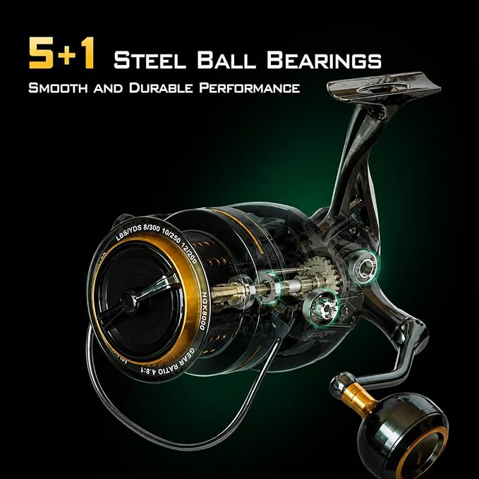 Saltwater Spinning Reel 14000, 44Lbs Max Drag Surf Fishing Reel with Screw-in Handle, Slow Oscillation System for Bass Catfish Inshore Offshore Saltwater Freshwater