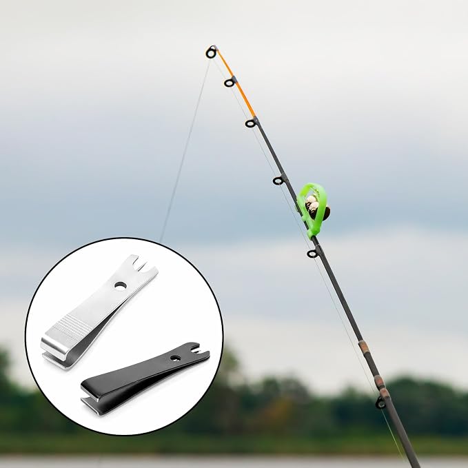 2Pcs Black Silver Stainless Steel Fishing Line Cutter Nipper with Hook Eye Cleaner Pin, Multi Functional Fly Fishing Tool, Compact Fishing Line Scissors (51 * 11.5mm)