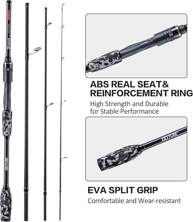 Goture Travel Fishing Rods, 4 Piece Fishing Pole with Case/Bag, Casting/Spinning Rod,Ultralight Fishing Baitcasting Rod 7ft for Saltwater Trout, Bass, Walleye, Pike