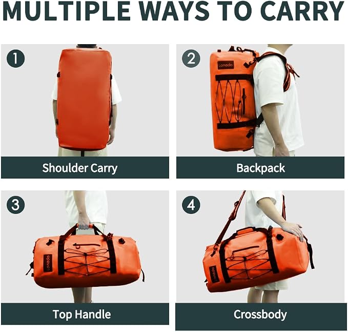 80L Dry Bag Large Waterproof Bag Roll-Top Heavy Duty Fishing Duffel Bag with Durable Straps & Handles for Kayaking Paddle boarding Boating Rafting Fishing