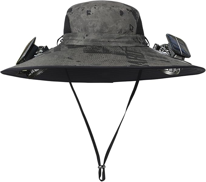 Men Women Wide Brim Sun Hats with 2 Solar Fan Waterproof Breathable Bucket Hat Outdoor Fishing Hat for Hiking Camping