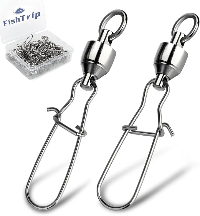 FishTrip Snap Swivels 30Pack Ball Bearing Fishing Swivels Saltwater 0#-10# Duo Lock Barrel swivels Fishing Clips Swivels Fishing Tackle