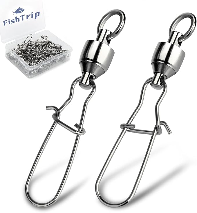 FishTrip Snap Swivels 30Pack Ball Bearing Fishing Swivels Saltwater 0#-10# Duo Lock Barrel swivels Fishing Clips Swivels Fishing Tackle