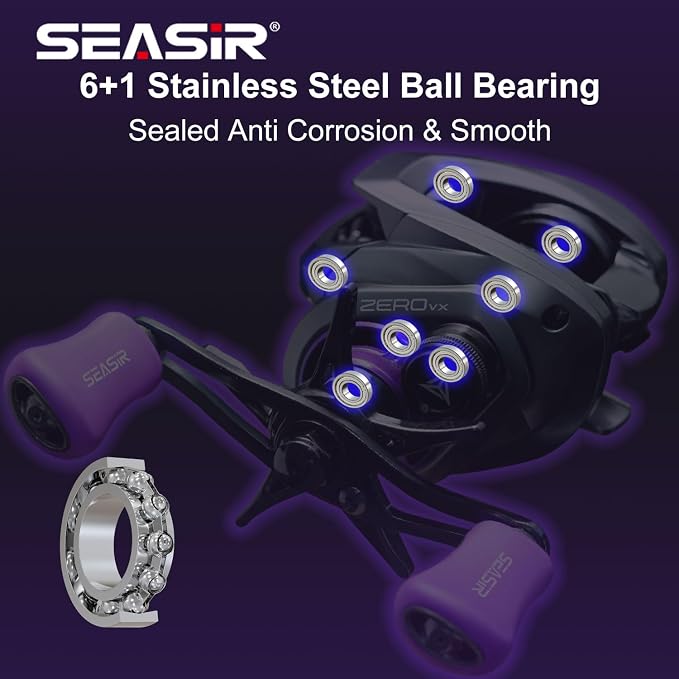 SEASIR ZeroVX Baitcasting Reel, 4.7oz Ultralight Fishing Reel Casting, Freshwater Baitcaster Reel, Carbon Fiber Washer, Max Drag 9LB, 7.6:1 Gear Ratio, 6+1 Shielded Ball Bearing