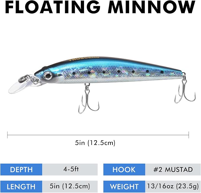 TRUSCEND Suspending Jerkbait, Rattle Minnow Lures with BKK Hooks, Freshwater Bass Trout Striper Walleye Pike Fishing Lures, Variety Pack for All Water Conditions, Premium Fishing Gear and Gifts