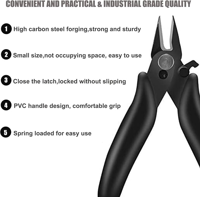 BOENFU 3.5 Inches Mini Cutter with Lock, Flush Cutters, Small Wire Snips, Micro Wire Cutter with Spring, Black