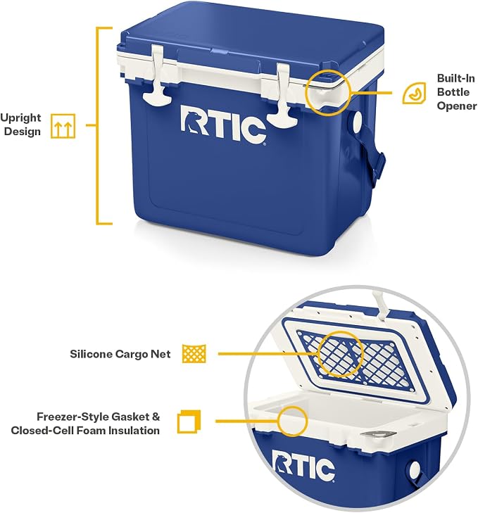 RTIC Ultra-Light Hard Cooler Insulated Portable Ice Chest Box for Drink, Beverage, Beach, Camping, Picnic, Fishing, Boat, Barbecue, 30% Lighter Than Rotomolded Coolers