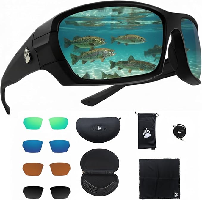 Fishing Glasses Pro Kit - Polarized Sunglasses With 4 Lenses for Clear Visibility in Offshore & Shallow Water