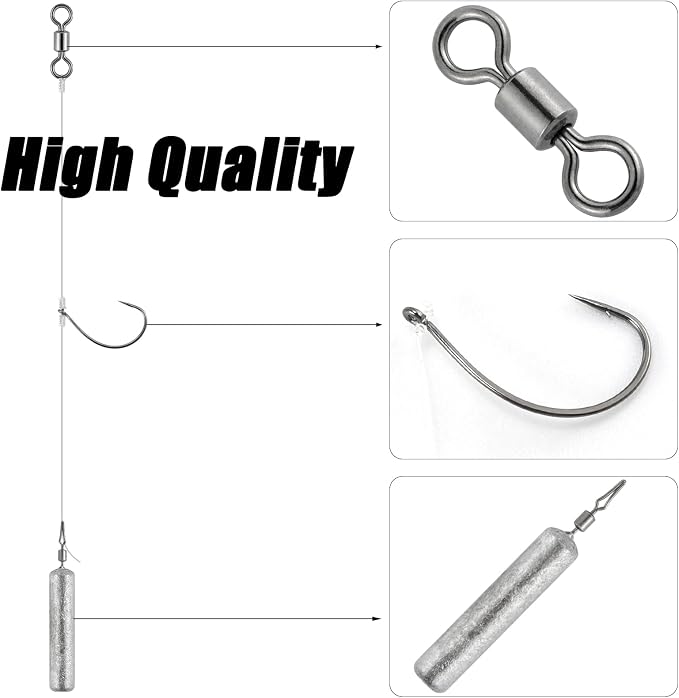 Dr.Fish 10 Pack Drop Shot Rig Bass Fishing Rig Snelled Hook Leader Line Fluorocarbon Swivel Sinker Plastic Worm Wacky Freshwater 3/8oz