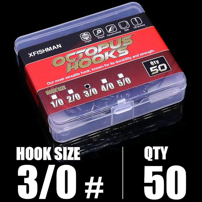 Octopus-Hook-Fishing-Beak-Circle-Hooks-Freshwater-Red-Black-100-50 Pack