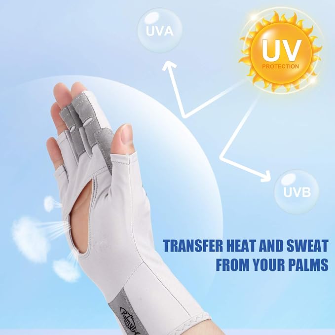 Palmyth UV Protection Fishing Fingerless Gloves UPF50+ Sun Gloves Men Women for Kayaking, Hiking, Paddling, Driving, Canoeing, Rowing
