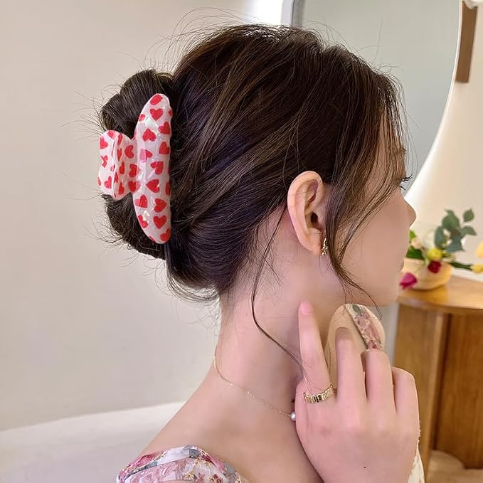 1 Pack Heart Hair Claw Clips - Large Acrylic Heart Shape Hair Clips Non-Slip Laser Hair Claw Clips Strong Hold Hair Styling Holiday Hair Accessories for Women Girls Bridesmaid Gifts