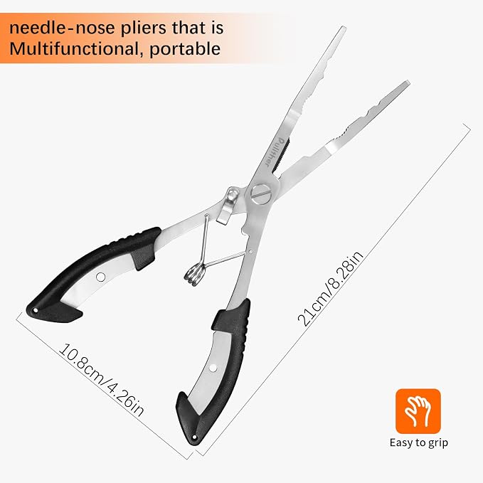 Stainless Steel Fishing Pliers,Needle Nose Pliers Fishing,Fishing Gear Hook Remover with Lanyard,Multitool for Saltwater
