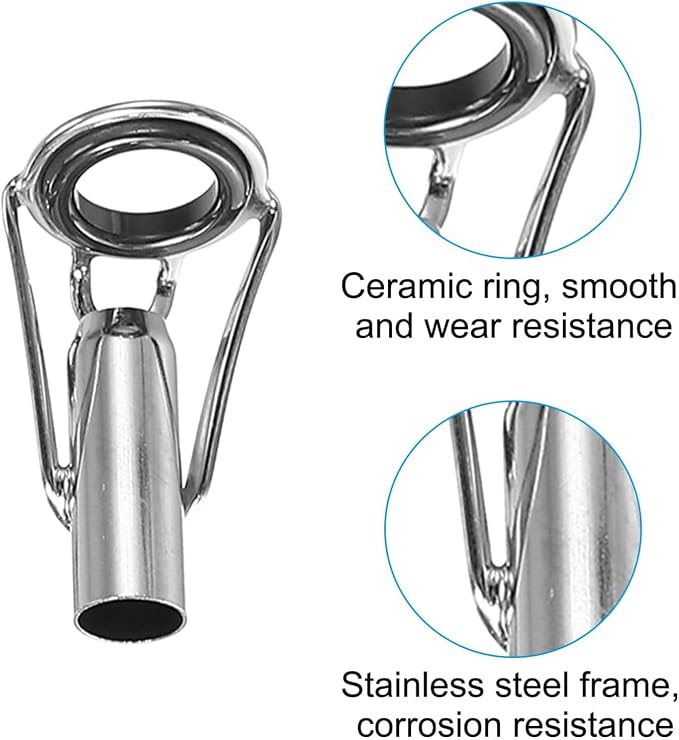 50 Pieces Fishing Rod Tip Repair Kit Rod Tips Kit Replacement for Freshwater Saltwater Rods Stainless Steel Ceramic Ring Guide Replacement Kit