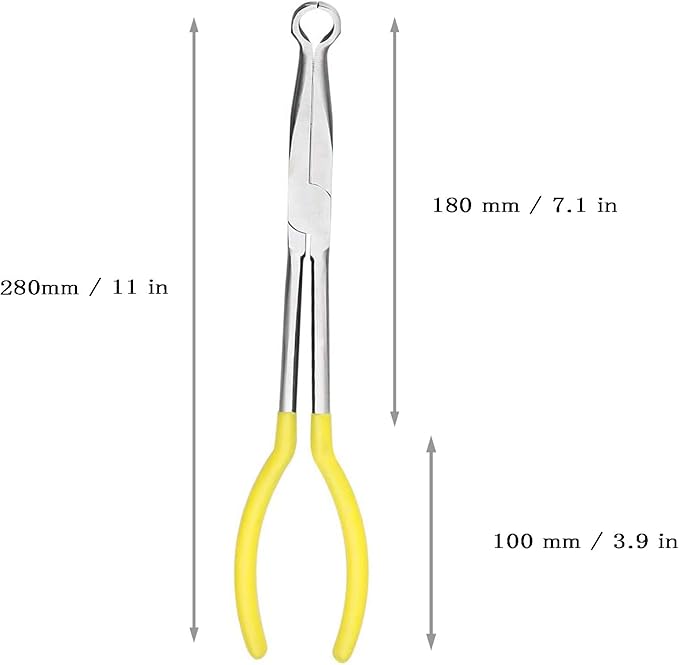 11 Inch circle plier Hose/Cable and Flate Nose. Designed for Mechanics, Technicians, and Contractors Work with Delicate or Difficult-to-Reach Pieces Milled-Jaws Steel “ round pliers