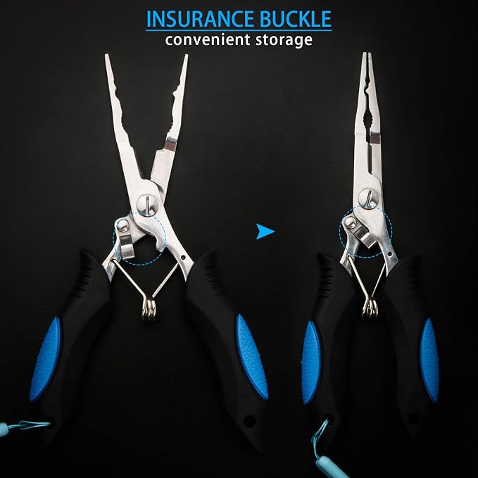 mouhike Fishing Pliers Long Nose Stainless Steel Fish Hook Remover Braid Cutters Split Ring Fish Pliers with Lanyard Fish Holder Ice Fly Fishing Gear Freshwater Saltwater Fishermen Gift