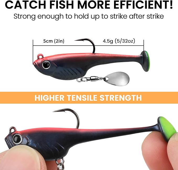 TRUSCEND Duramax Pre-Rigged Fishing Lures with BKK Jig Hooks, 10X Tear-Resistant TPE Soft Swimbaits for Bass Striper Trout Crappie Walleye Grouper, Lifelike Fishing Baits for Saltwater and Freshwater