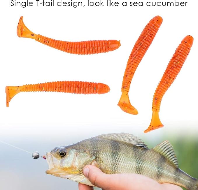 Tbest 50 Pcs 5cm Soft Fishing Lures, Plastic Fishing Bait T-Tail Grub Worm Baits Fish Tackle Accessory 9 Colors