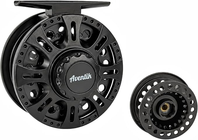 Aventik HVCE Graphite Fly Reel Center Drag System Classic III Graphite Large Arbor Sizes 3/4, 5/6, 7/8 Fly Fishing Reels