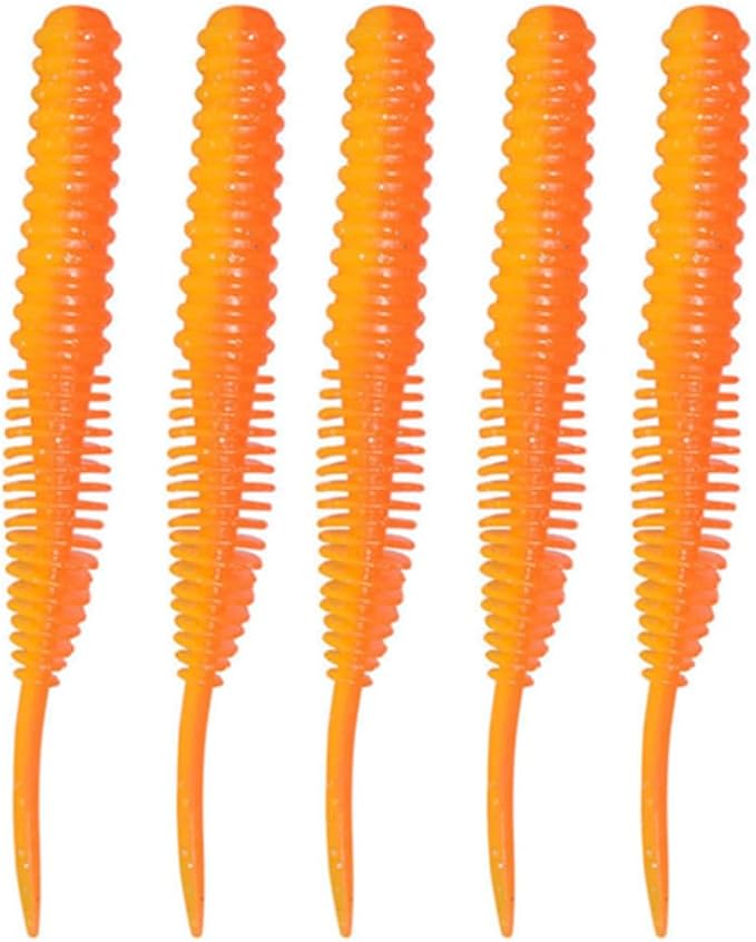 Soft Swimbait Plastic Fishing Lures 5PCS Tapeworm Fihsing Lure Worms Threaded Maggots Lures Segmented for Saltwater Freshwater Fishing