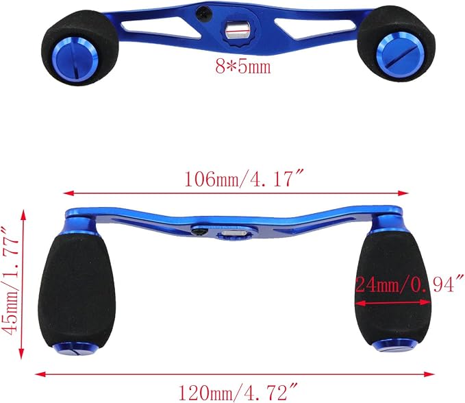 Fishing Reel Handle Blue Fishing Baitcasting Handle Rocker Baitcasting Reel Replacement Parts, with EVA Grip Knob and Nut (Blue + Black)