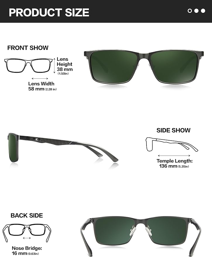 BIRCEN Polarized Mens Sunglasses for Driving: UV Protection Al-Mg Metal Sunglasses Lightweight Shades for Fishing Travel Golf