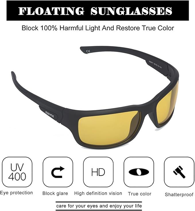 maivnz Floating Polarized Fishing Sunglasses for Men Women, Unsinkable UV400 Sports Glasses for Kayaking, Boating & Surfing