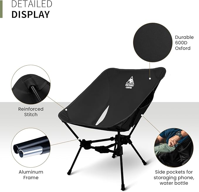 ONETIGRIS Tigerblade Camping Chair, Lightweight Folding Backpacking Hiking Chair, Compact Portable 330 lbs Capacity