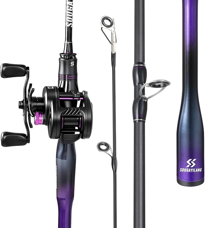 Sougayilang Baitcasting Reel and Rod Combo, Digital Control Braking System Anti-Backlash Roun Baitcasting Reel with Portable 2-Piece Lightweight Casting Rod for Freshwater