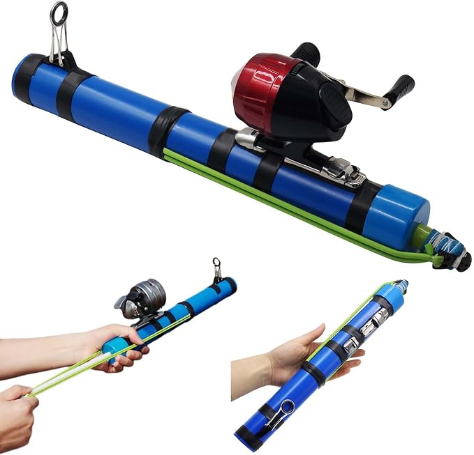 Catapult Fishing Rod, Compact Slingcaster Fishing Rod, Slingshot Reel Adjustable Latex Tuberocket Launcher Fishing Pole, High Elasticity Casting Tool for Freshwater & Saltwater Fishing Travel Hunting