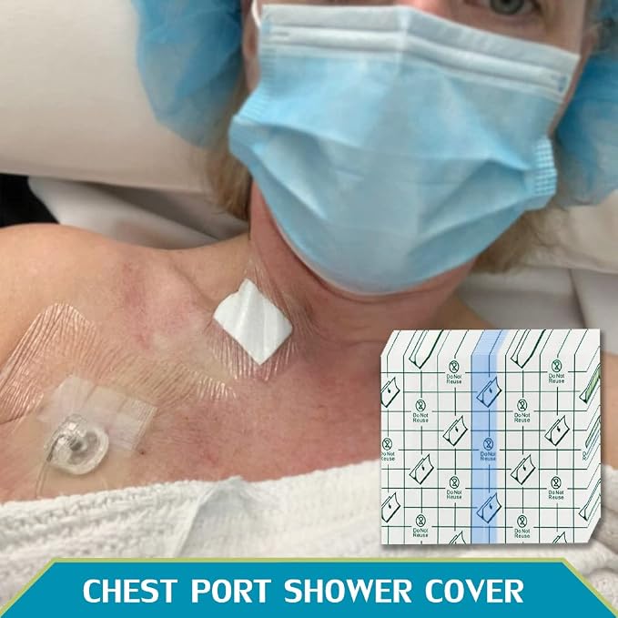 50 Pcs Chest Port Shower Cover Waterproof Adhesive Bandage Protector 4 x 4 Inch for Dialysis Catheter Chemo Hemodialysis Transparent Patch Surgery Wound Incision Water Barrier Stretch Dressing