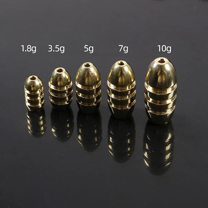 Toasis Brass Fishing Weight Texas Carolina Rig Fishing Bullet Sinker Set Assorted Size