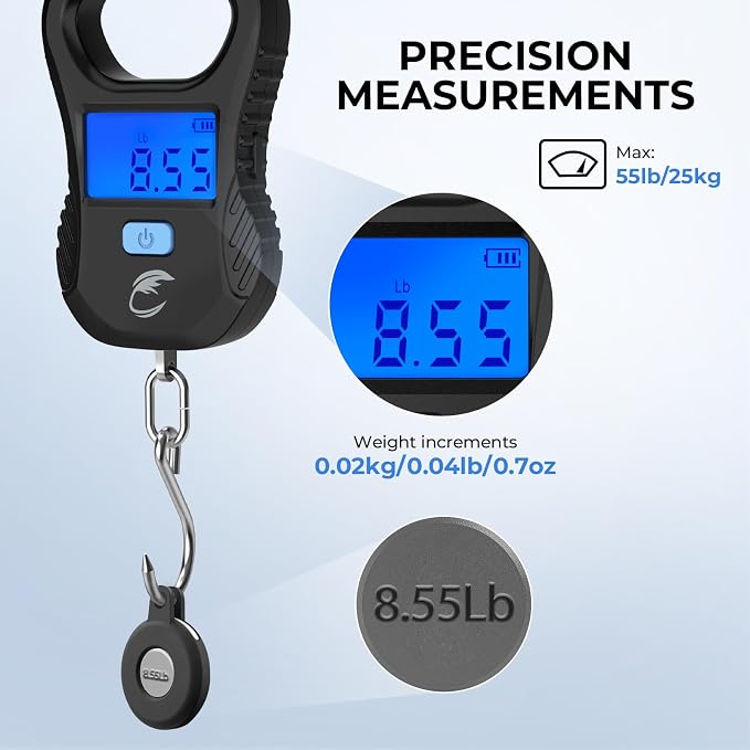 Calamus Lightweight 2pc Fishing Tool Kit – Fish Scale & Lip Gripper, Rechargeable Digital Scale with USB Cable, Lip Gripper with Soft Retractable and Detachable Measuring Tape, Fishing Gifts for Men
